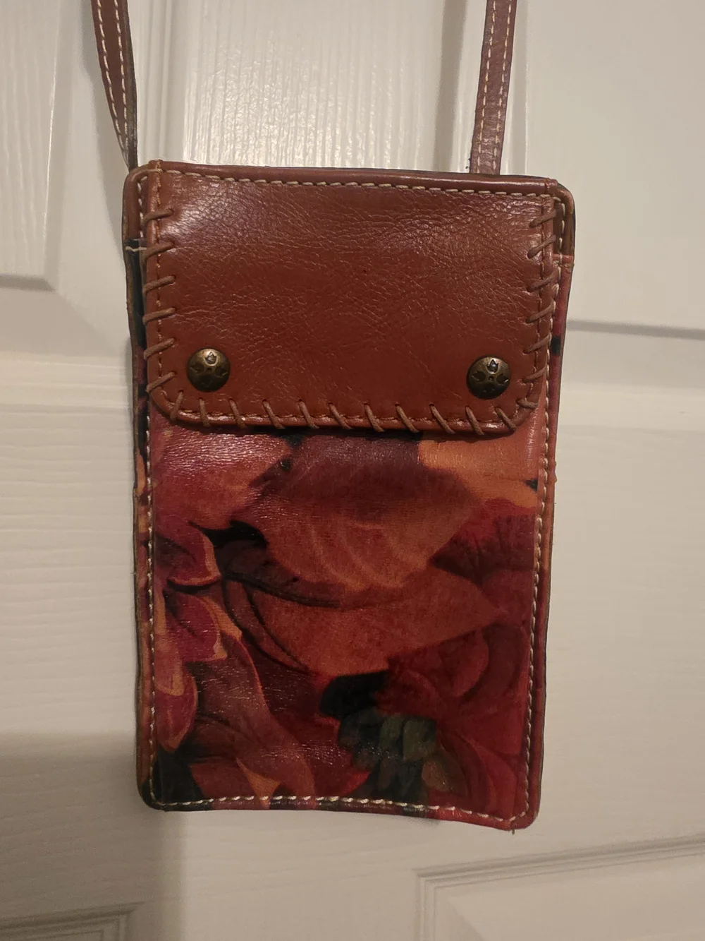 Patricia Nash Brown Floral Leather Crossbody Pouch